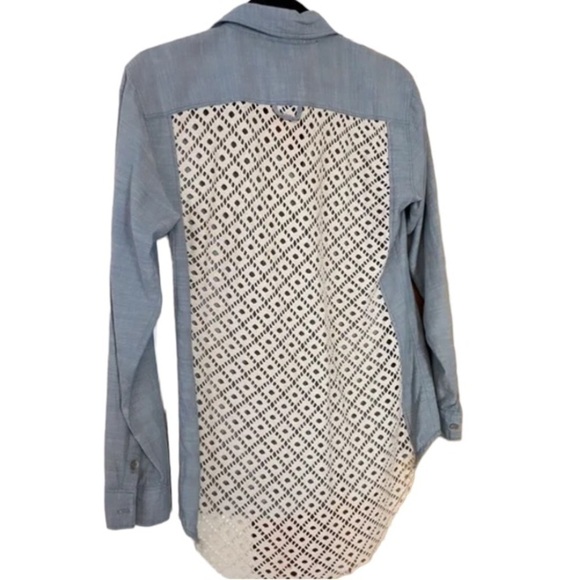Free People Chambray Top Sz S Denim Lace - Picture 4 of 6